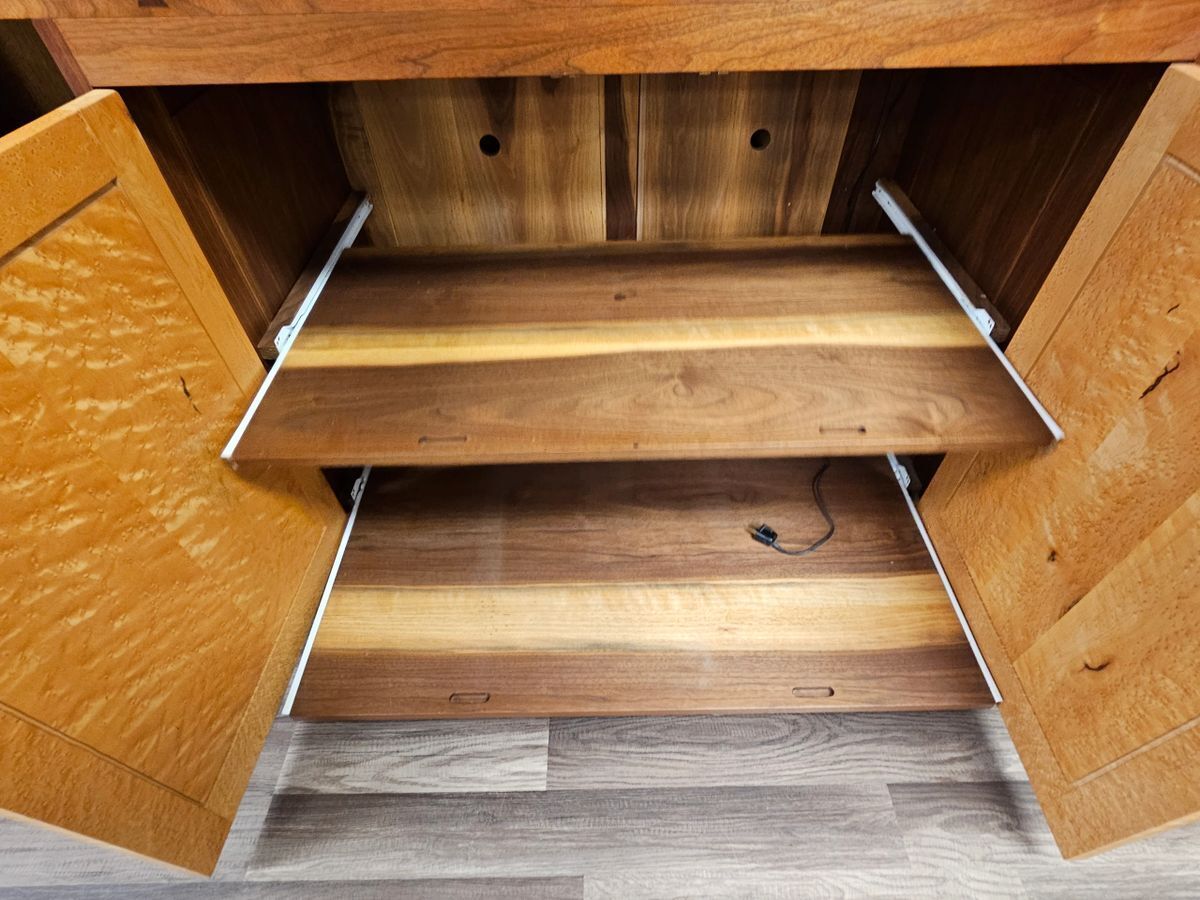 Modern Walnut & Birds Eye Maple Cabinet Sideboard Console Table