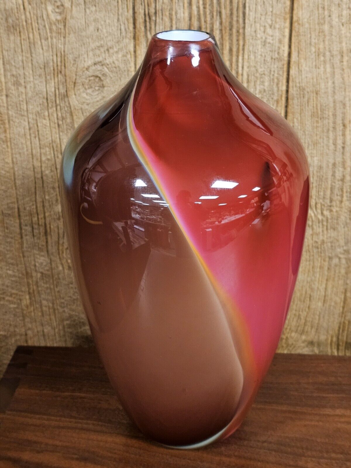 Michael Mortara Hand Blown Volcano Glass Vase 13.5" Tall Damaged On Top