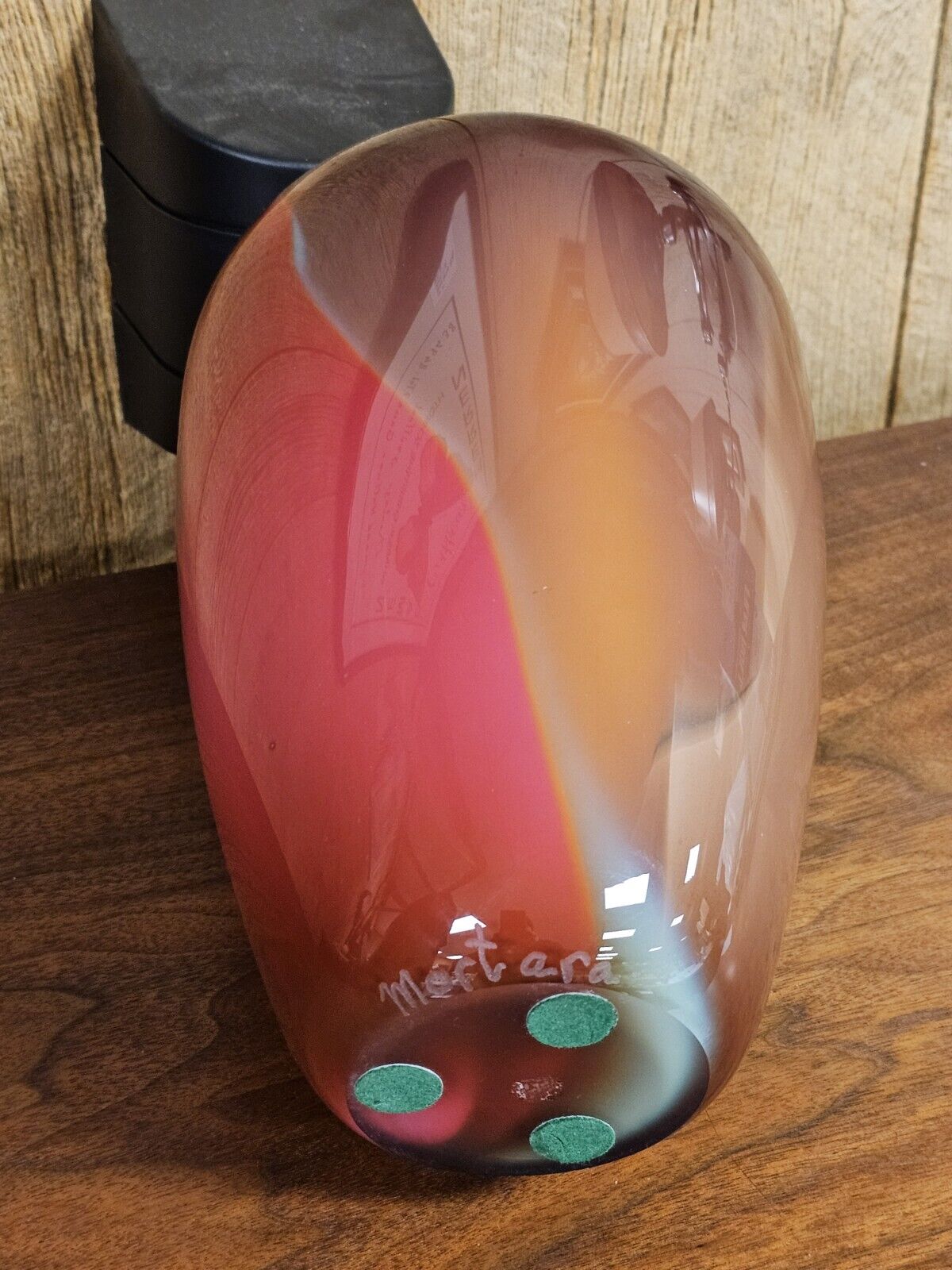 Michael Mortara Hand Blown Volcano Glass Vase 13.5" Tall Damaged On Top