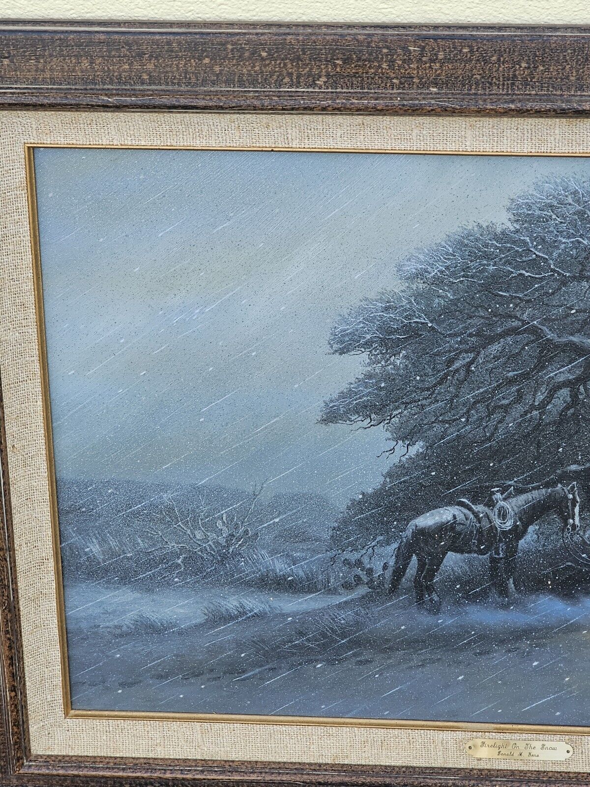 Donald Yena Original Oil Painting Firelight On The Snow Texas Cowboy Western Art