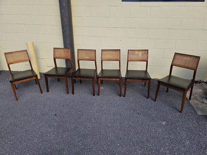 Mid Century Walnut Cane Back Dining Chairs Set Of 6 Jack Cartwright? Needs Work