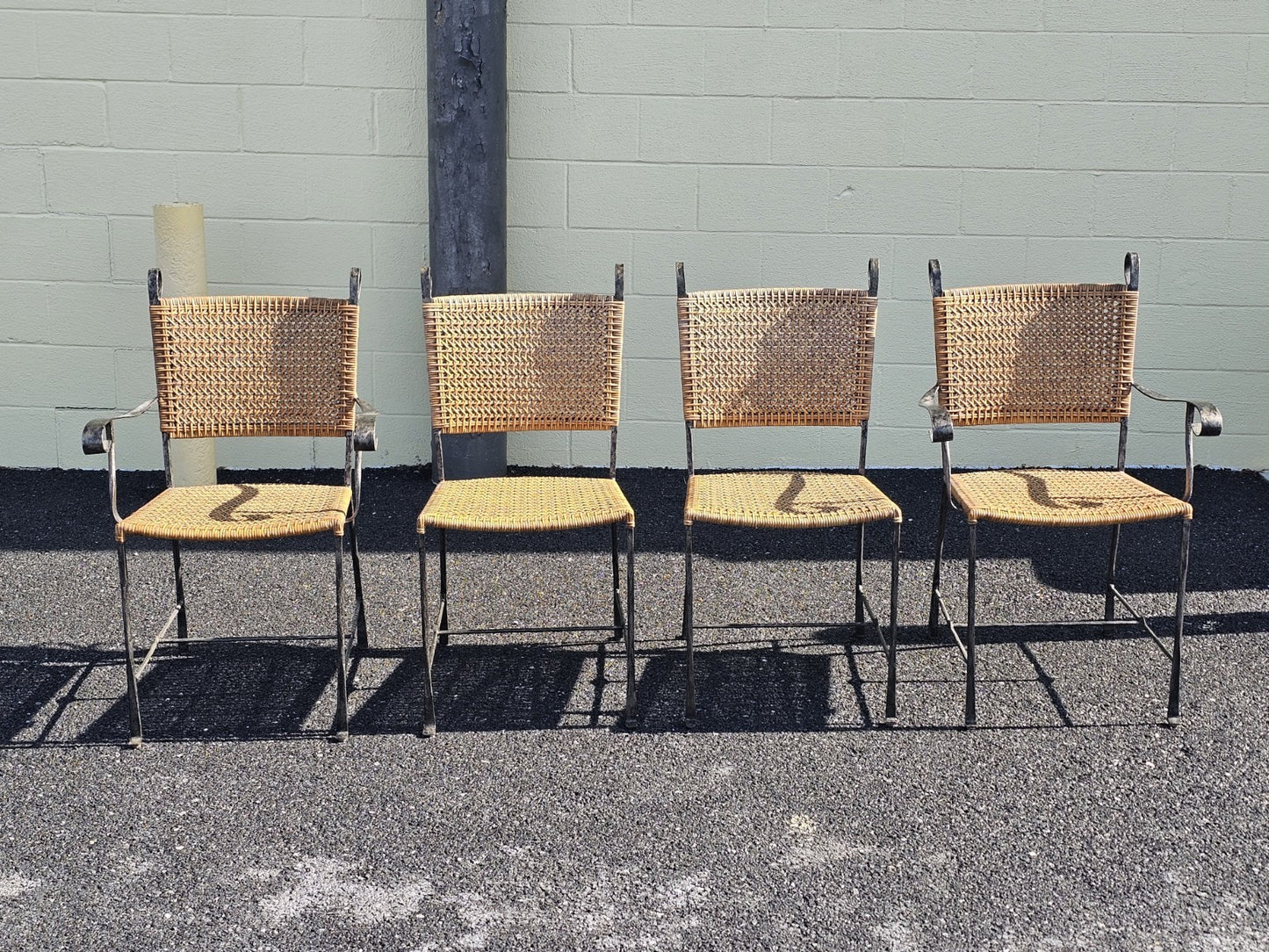 Ched Berenguer Topacio Rattan & Iron Strap Chairs W MCM McGuire Oak Table