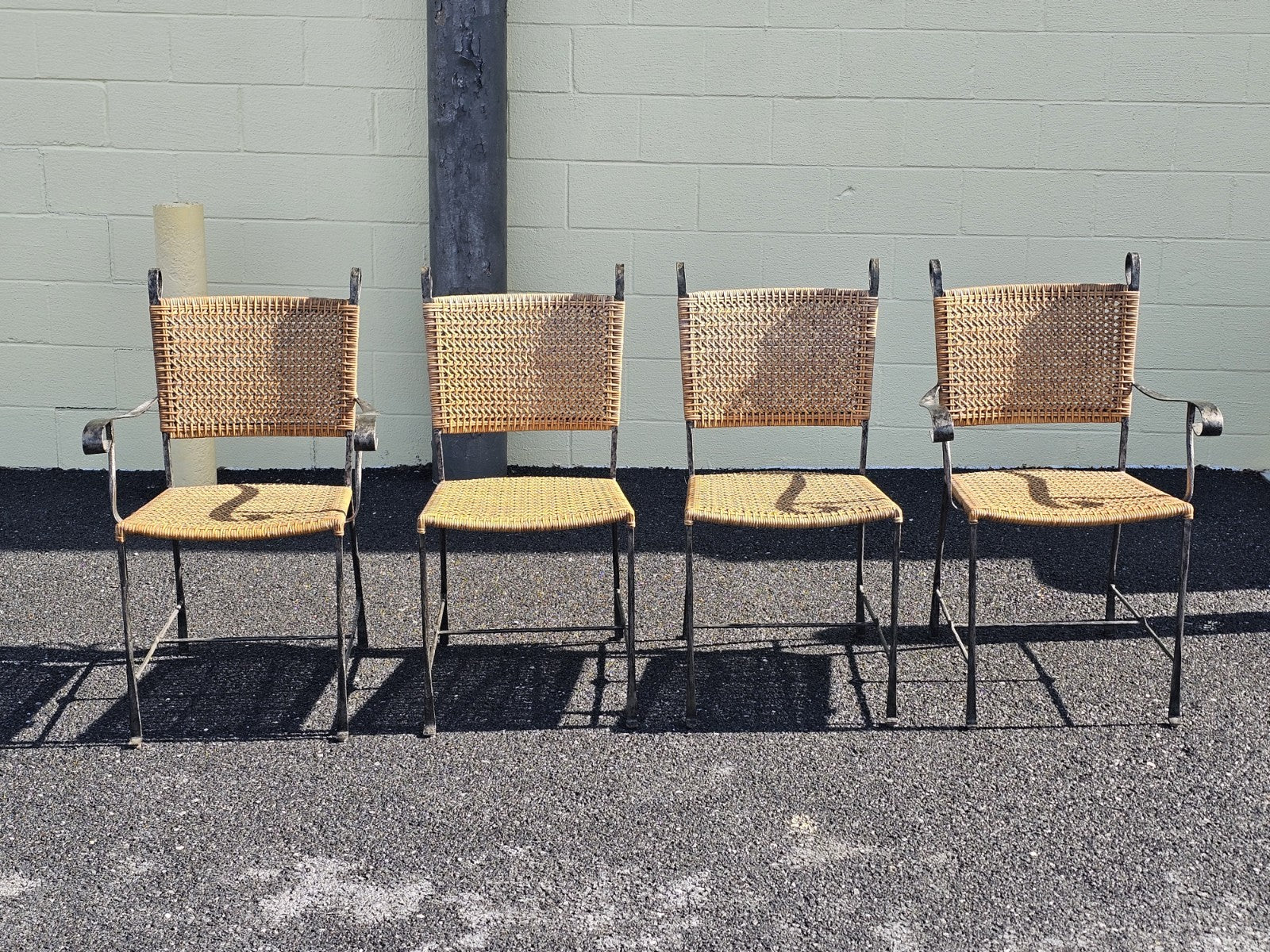 Ched Berenguer Topacio Rattan & Iron Strap Chairs W MCM McGuire Oak Table