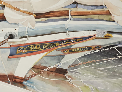 Original Watercolor Painting Mamie A Mister Historic Chesapeake Bay Oyster Boat