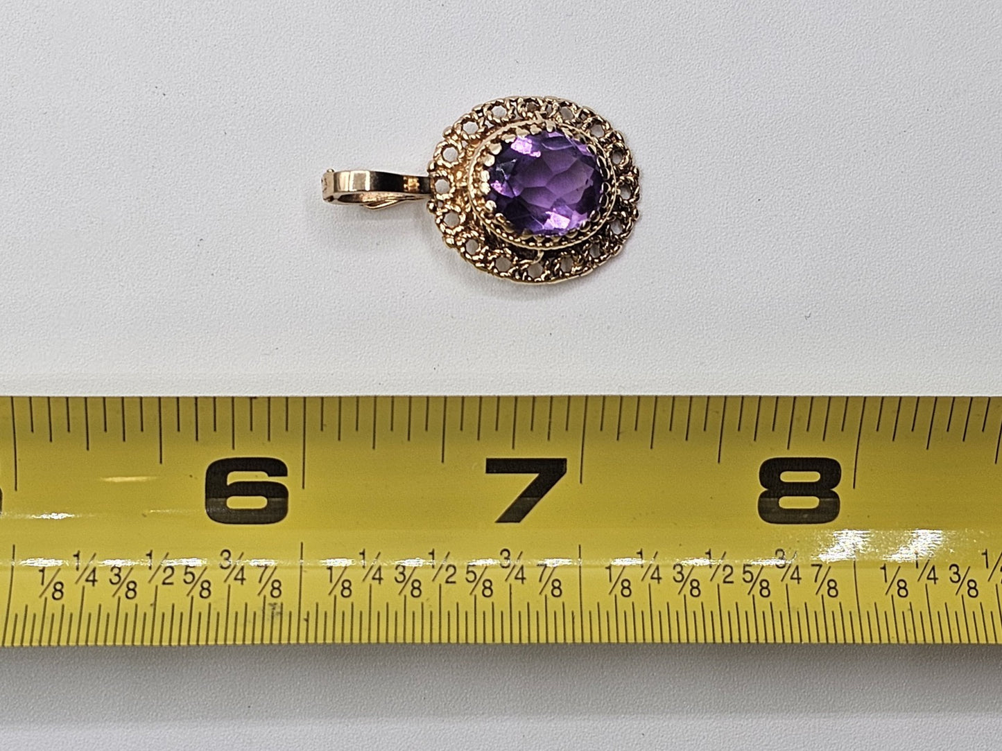 Vtg 14k Yellow Gold Purple Amethyst Statement Pendant 5.2 Grams Appx 1.25 In