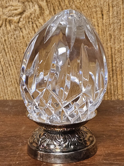 Waterford Crystal Lismore Annual Repousse Egg W Silver Plate Stand 1993 Ireland