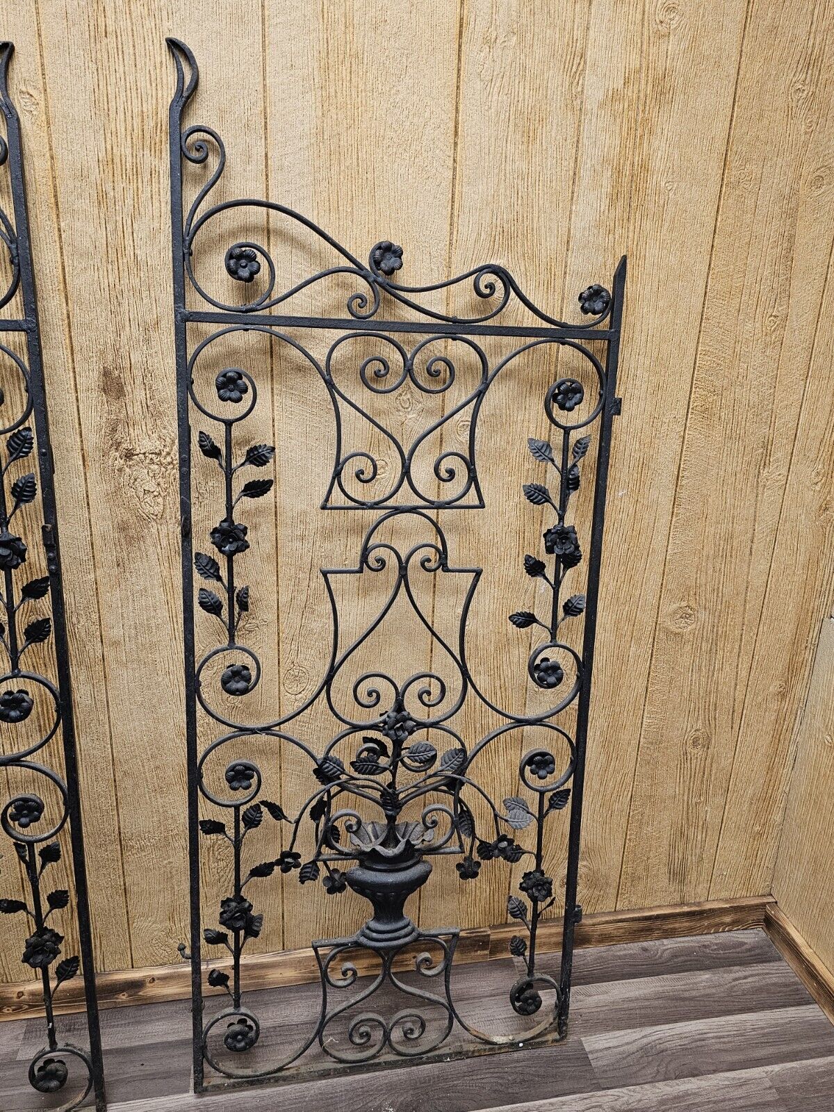 Antique Wrought Iron Gate With Ornate Floral 3D Design 