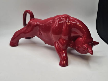 Vtg MCM Royal Haeger Red Glazed Charging Bull Sculpture Ceramic Pottery 14.5 In