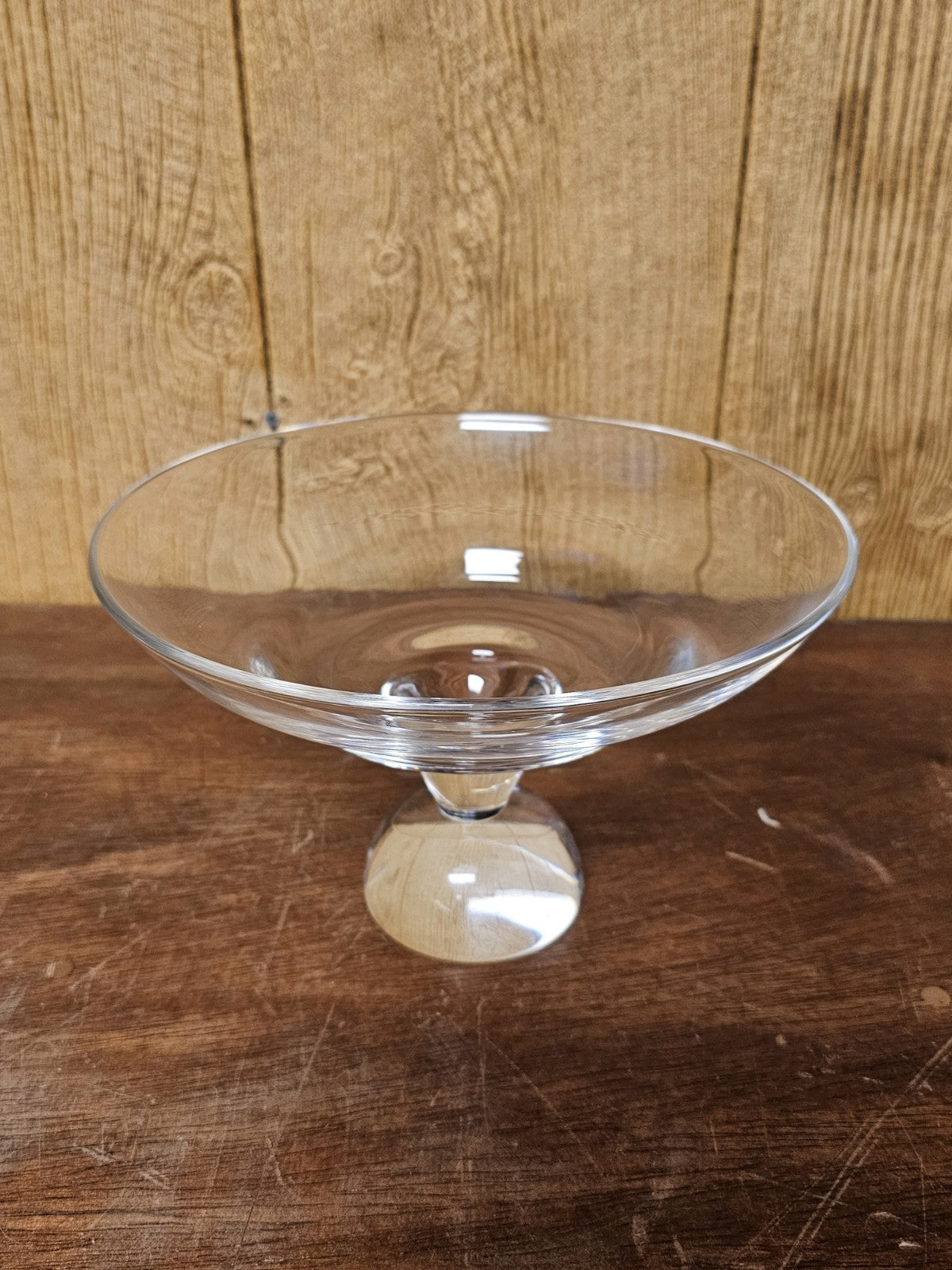 Steuben Signed Crystal Glass Cloud Pedestal Bowl Centerpiece 6.25 In Tall