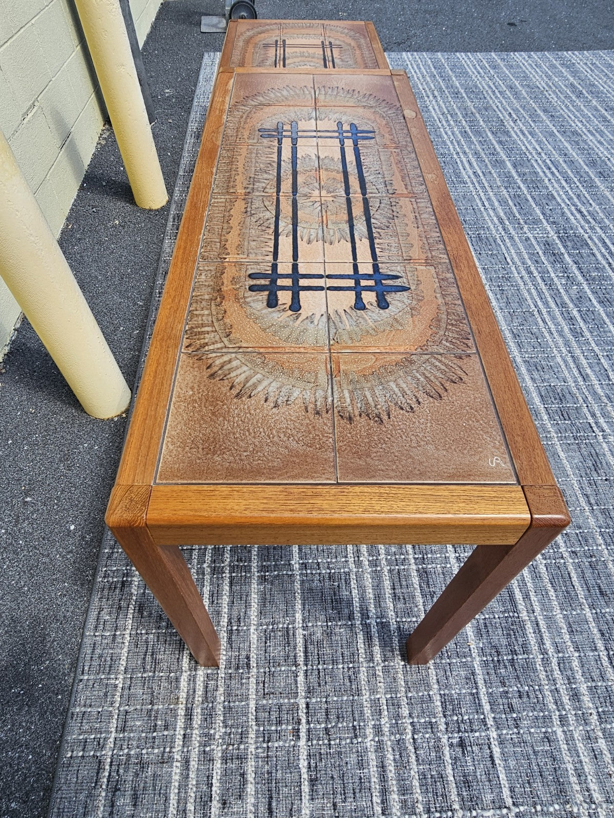 Johannes Andersen Danish Teak 1970s Mosaic Ceramic Tile Coffee Table Sofa Table