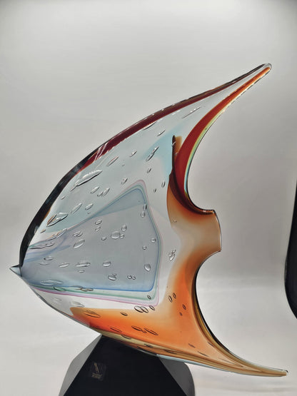Murano Art Glass Signed Fish Sculpture By Sergio Castantini On Marble Base 16 In