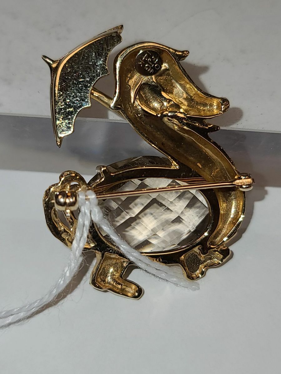 14kt Yellow Gold FJG Duck Pin Brooch with Large Smoky Quartz Stone