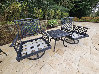 Outdoor Cast Aluminum Conversation Set Swivel Chairs Firepit Grand Terrace Style