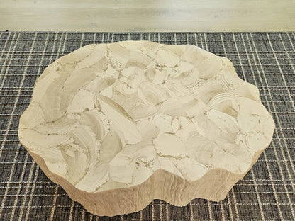 Fossilized Clam Shell Coffee Table On Cast Natural Tree Trunk Base By Camilla