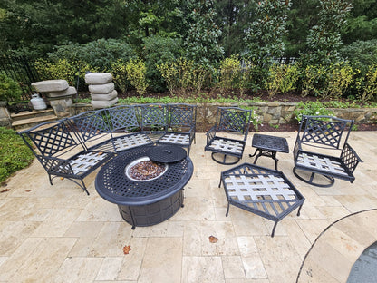 Outdoor Cast Aluminum Conversation Set Swivel Chairs Firepit Grand Terrace Style