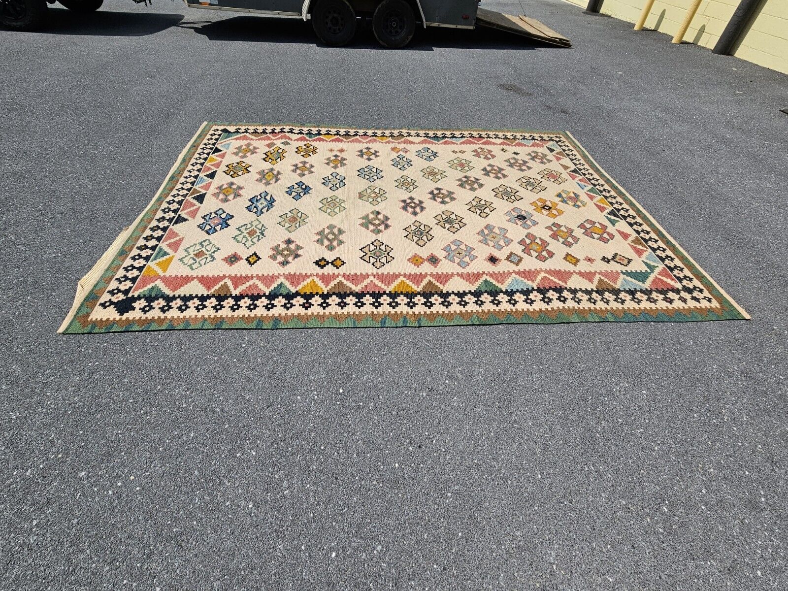 Vtg Moroccan? Handmade Flat Weave Reversible? Rug Geometric Motif 8' X 11'