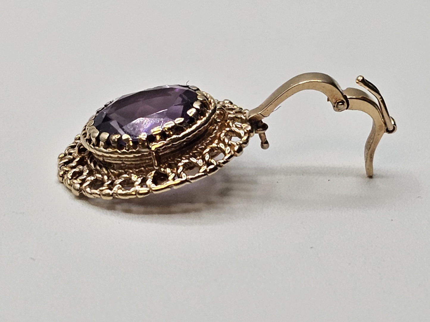 Vtg 14k Yellow Gold Purple Amethyst Statement Pendant 5.2 Grams Appx 1.25 In