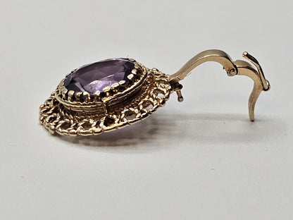 Vtg 14k Yellow Gold Purple Amethyst Statement Pendant 5.2 Grams Appx 1.25 In