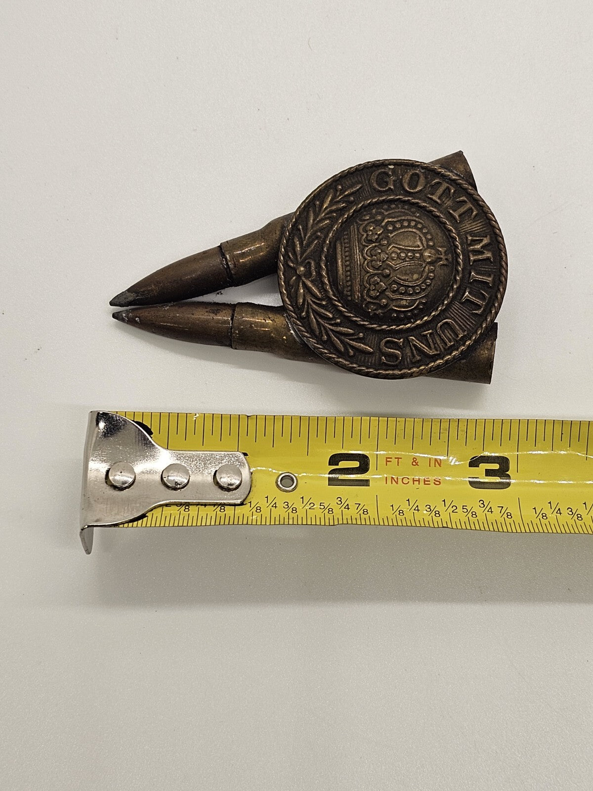 Ww1 Gott Mit Uns Trench Art German Belt Buckle With Pair Of Shells 3 Inch