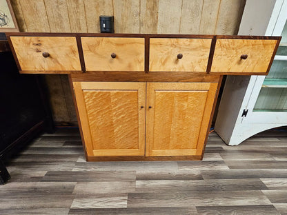 Modern Walnut & Birds Eye Maple Cabinet Sideboard Console Table