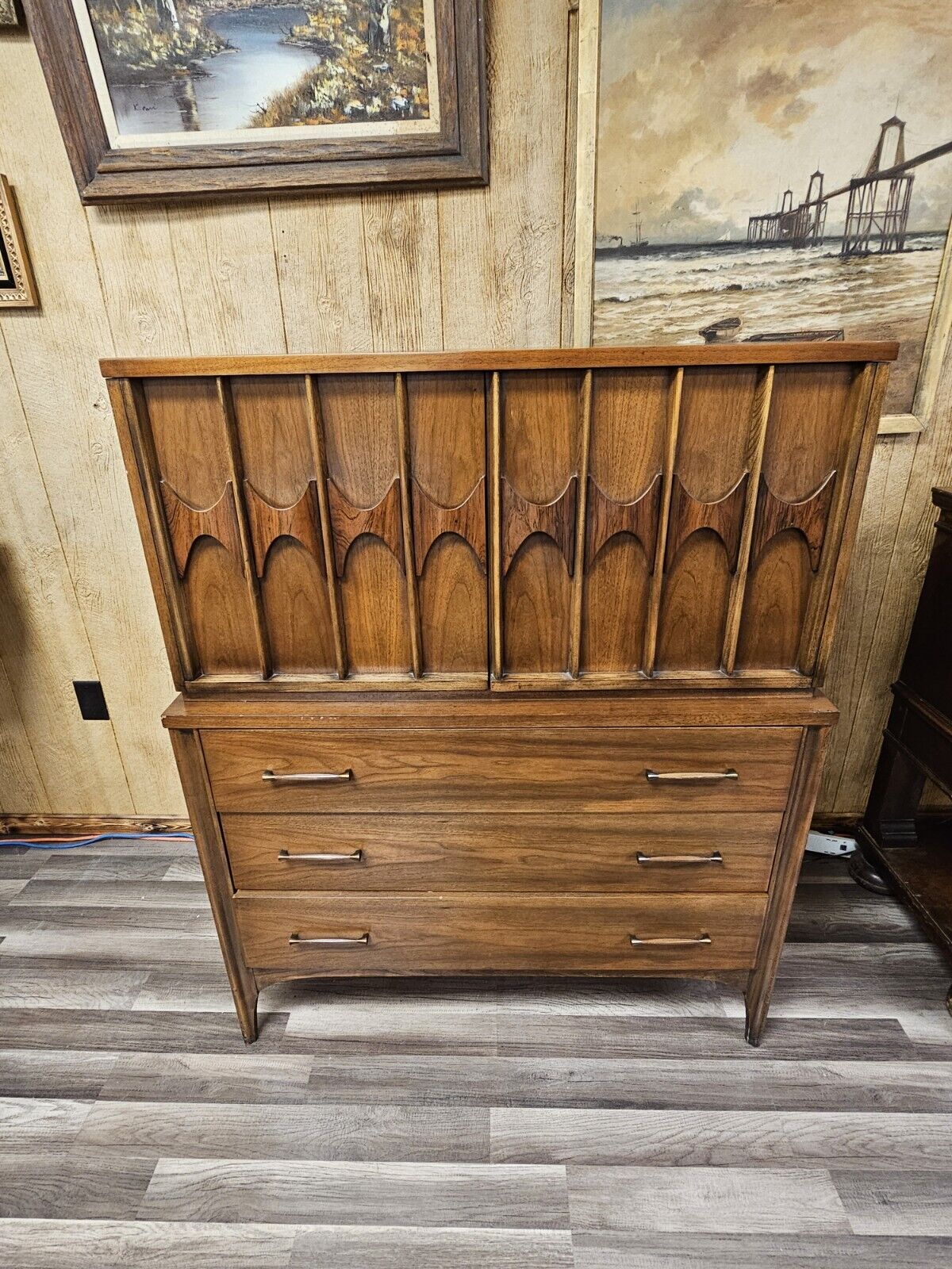 MCM Walnut Highboy Dresser Armoire By Kent Coffey For Perspectra 5 Drawer