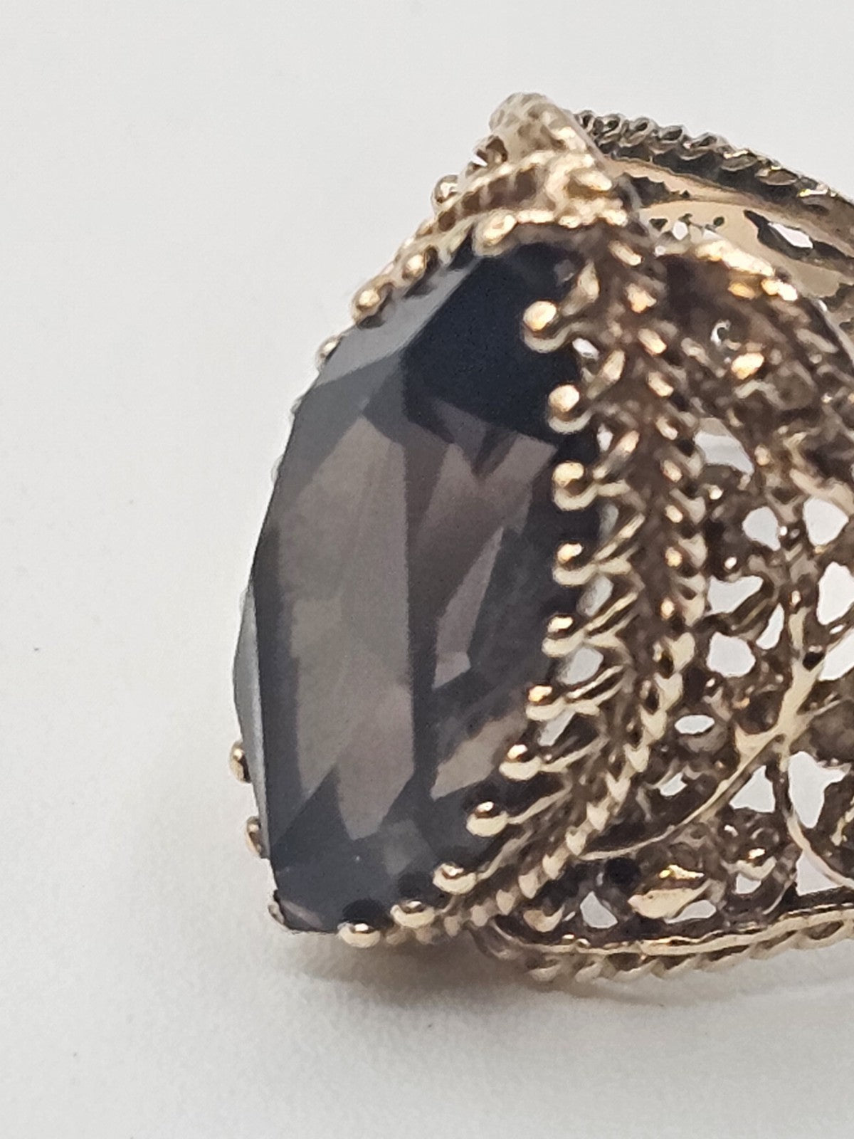 Vtg 14k Yellow Gold Smoky Quartz Cocktail Ring Size 6 Appx 7.4 Grams
