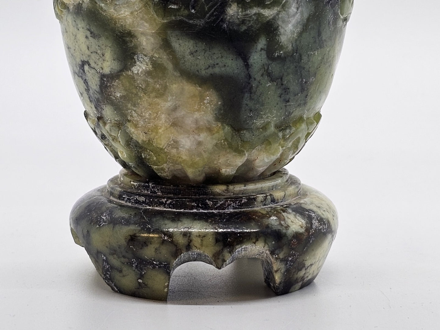Vtg Chinese Green Jade Like Soapstone Vase With Dragon & Original Tag 6" Tall