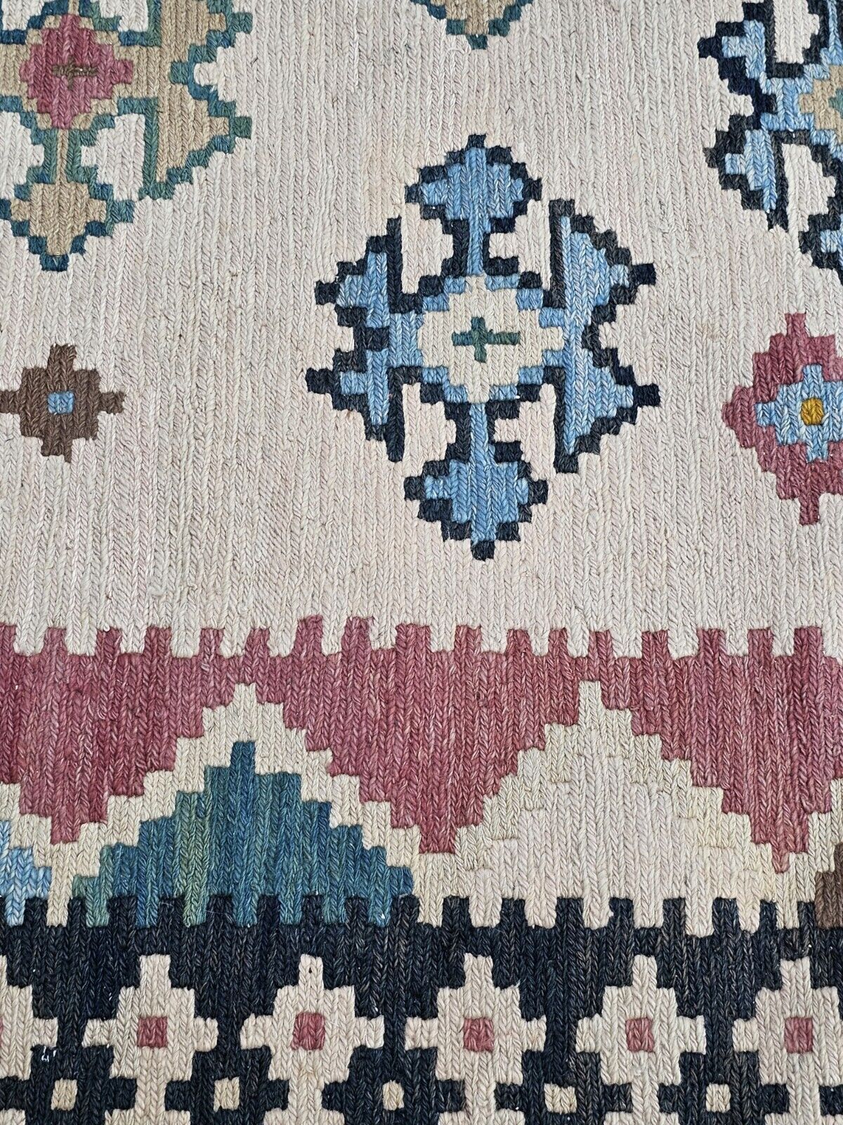 Vtg Moroccan? Handmade Flat Weave Reversible? Rug Geometric Motif 8' X 11'