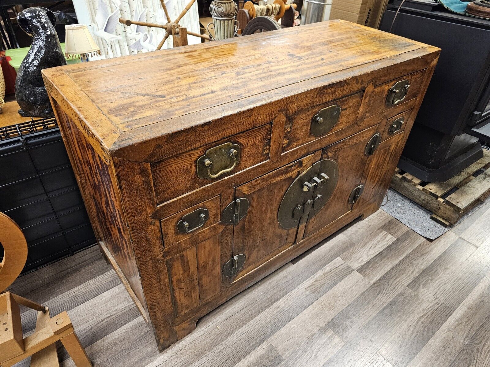 Antique 19th Century Asian Chinoiserie Style Sideboard Cabinet Chest