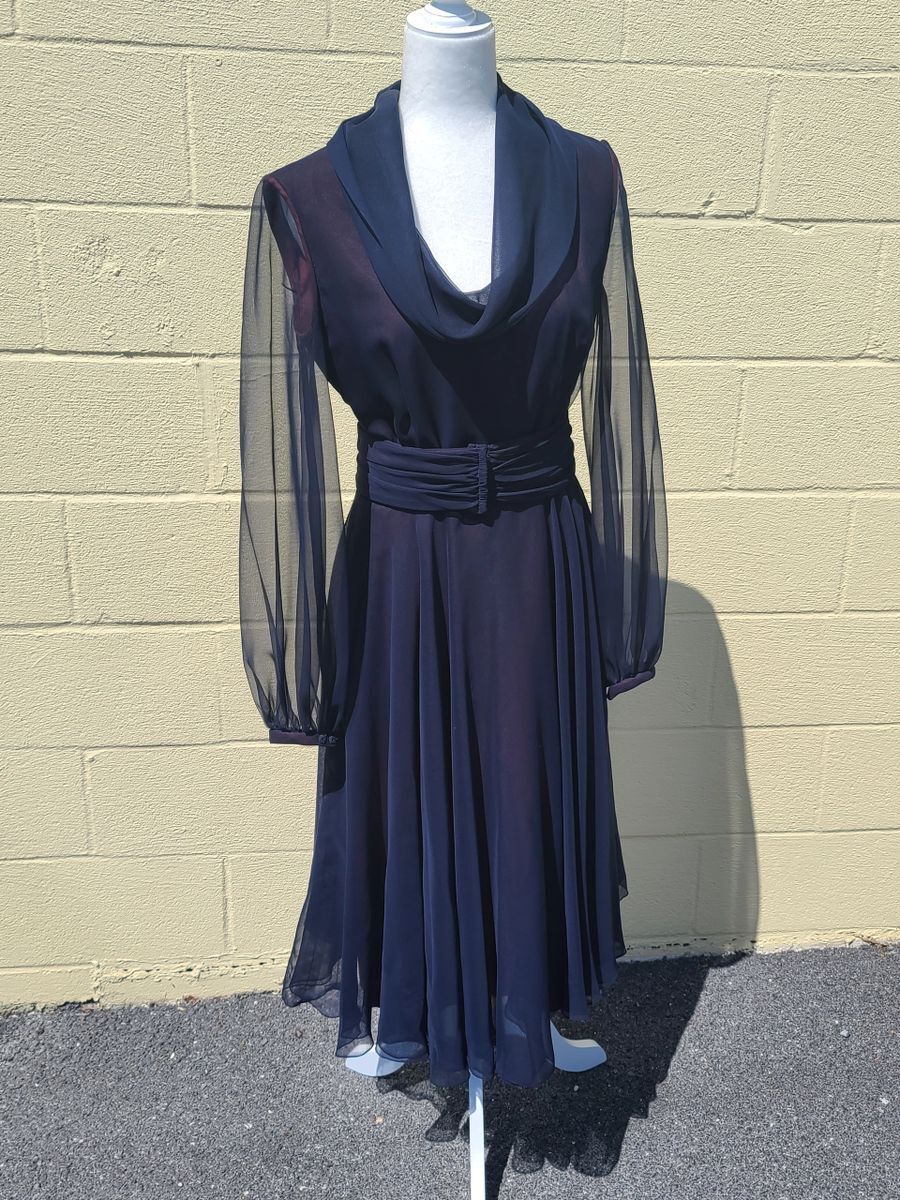 Vintage 60's Custom Made Midnight Blue Cocktail Summer Prom Dress