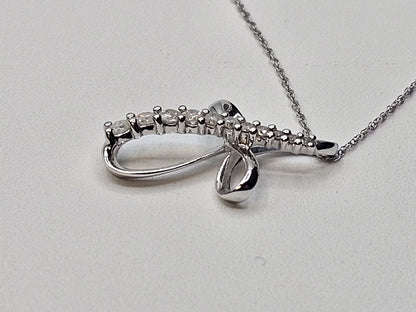 10k White Gold Cross Pendant & 10k White Gold Necklace W 8 Clear Stones 18 In