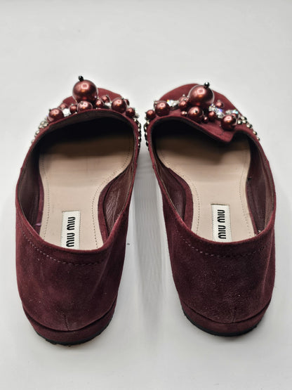 Miu Miu Bling Jeweled Crystal Slip-on Flats Shoes Size 36.5 Used 