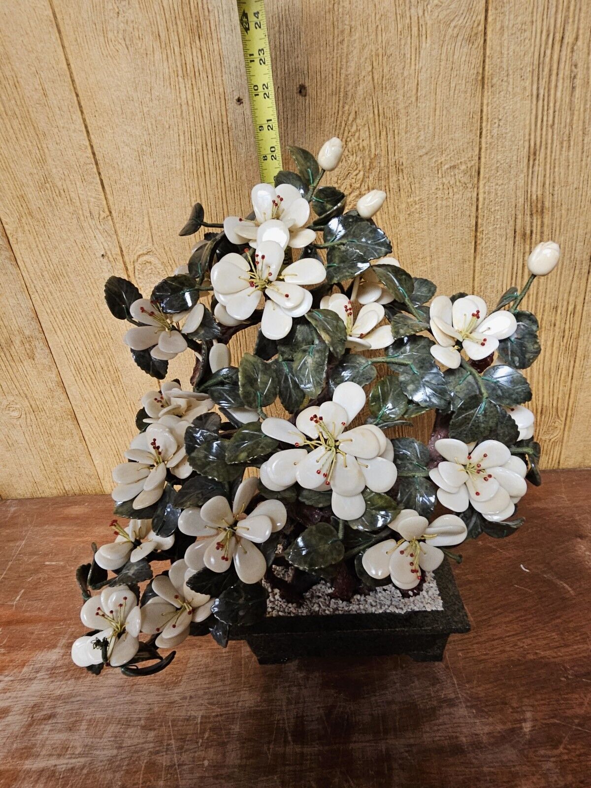 MCM Jade Agate & White Quartz Asian Bonsai Floral Tree Of Life 20 Inch Tall