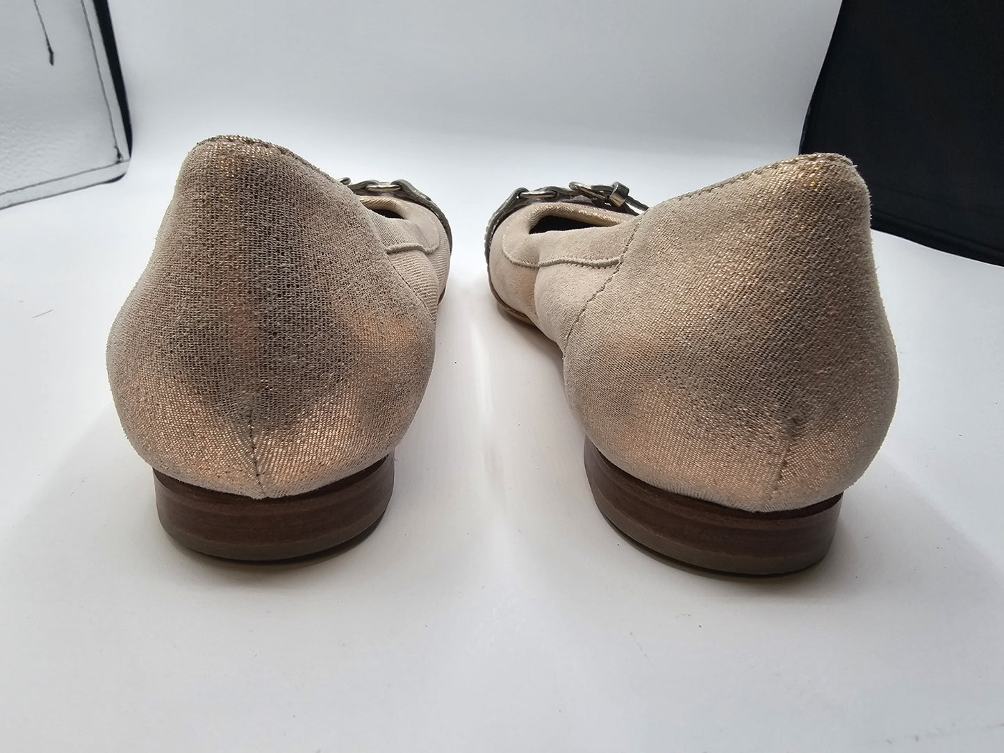 AGL Vero Cuoio Cap Toe Buckle Ballet Glitter Snakeskin Loafers Flats Size 36.5 