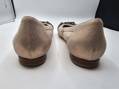AGL Vero Cuoio Cap Toe Buckle Ballet Glitter Snakeskin Loafers Flats Size 36.5 