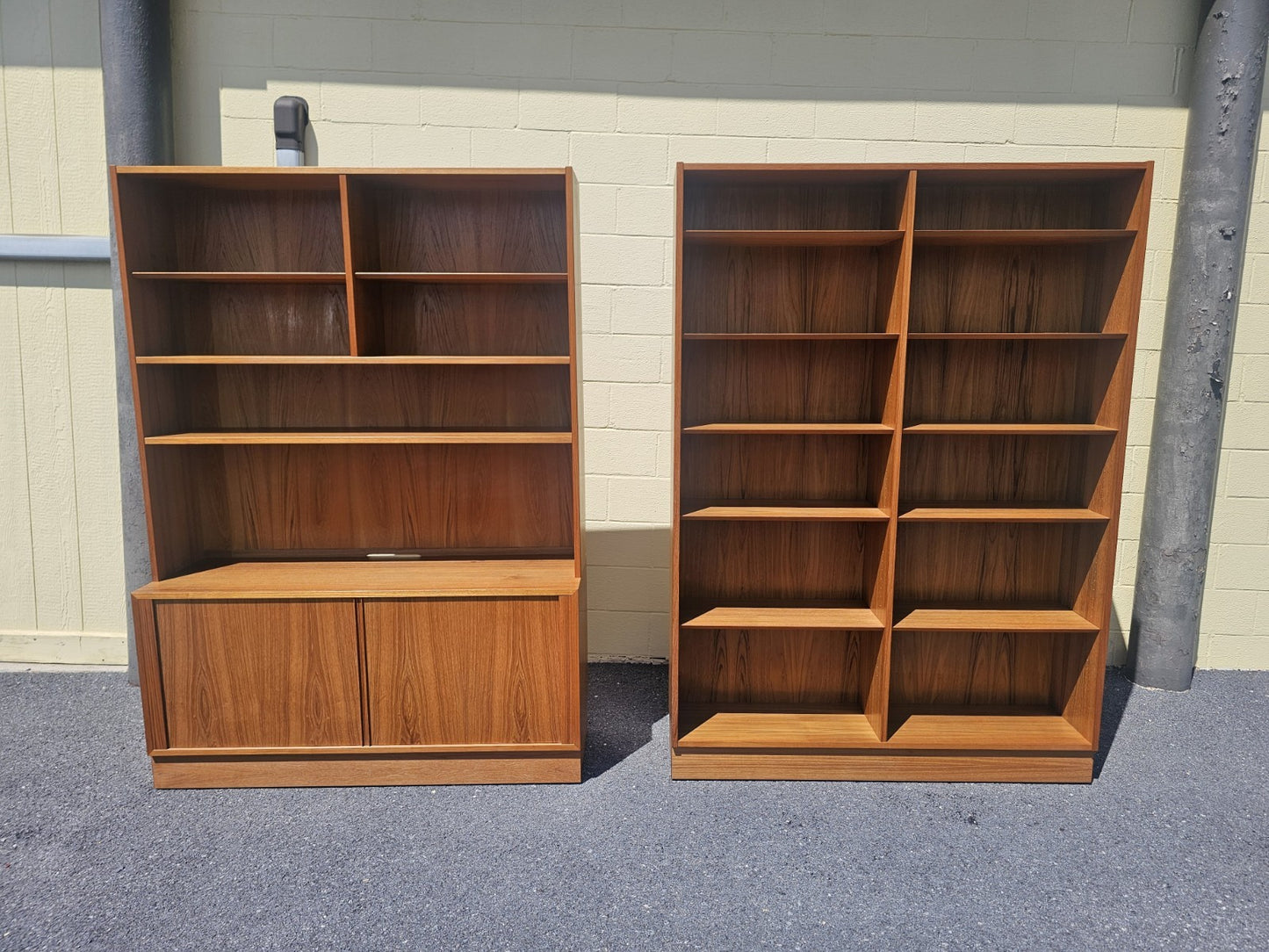 MCM Danish Teak Bookcases Shelving Modular By Poul Hundevad Tambour Doors