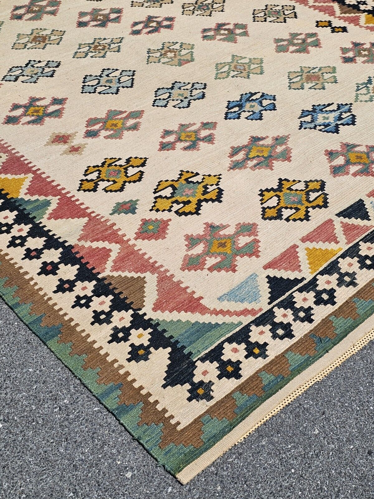 Vtg Moroccan? Handmade Flat Weave Reversible? Rug Geometric Motif 8' X 11'