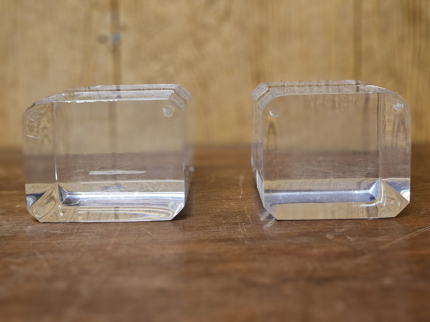 MCM Lucite Acrylic Display Base Pair Block Plateaus 6 In Tall W Beveled Sides