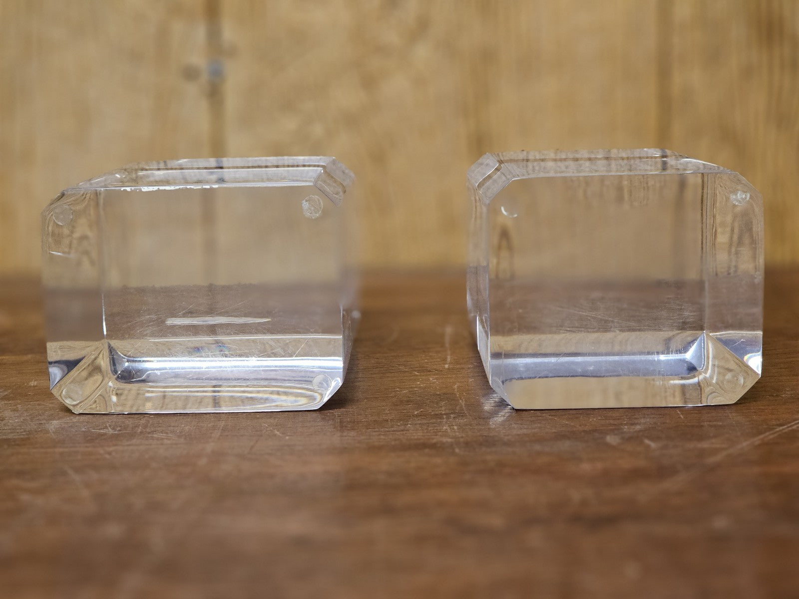 MCM Lucite Acrylic Display Base Pair Block Plateaus 6 In Tall W Beveled Sides