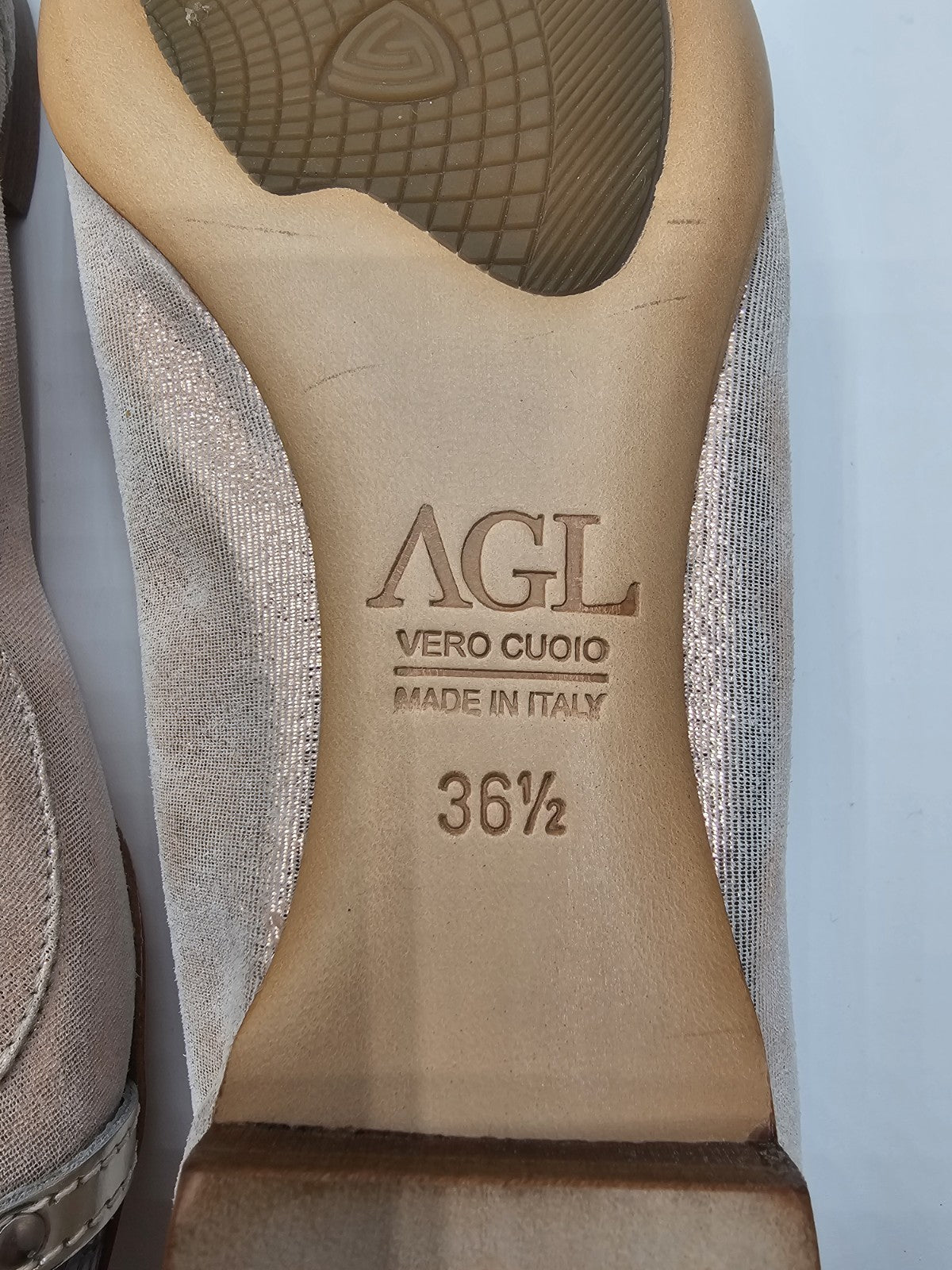 AGL Vero Cuoio Cap Toe Buckle Ballet Glitter Snakeskin Loafers Flats Size 36.5 