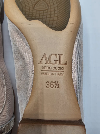 AGL Vero Cuoio Cap Toe Buckle Ballet Glitter Snakeskin Loafers Flats Size 36.5 
