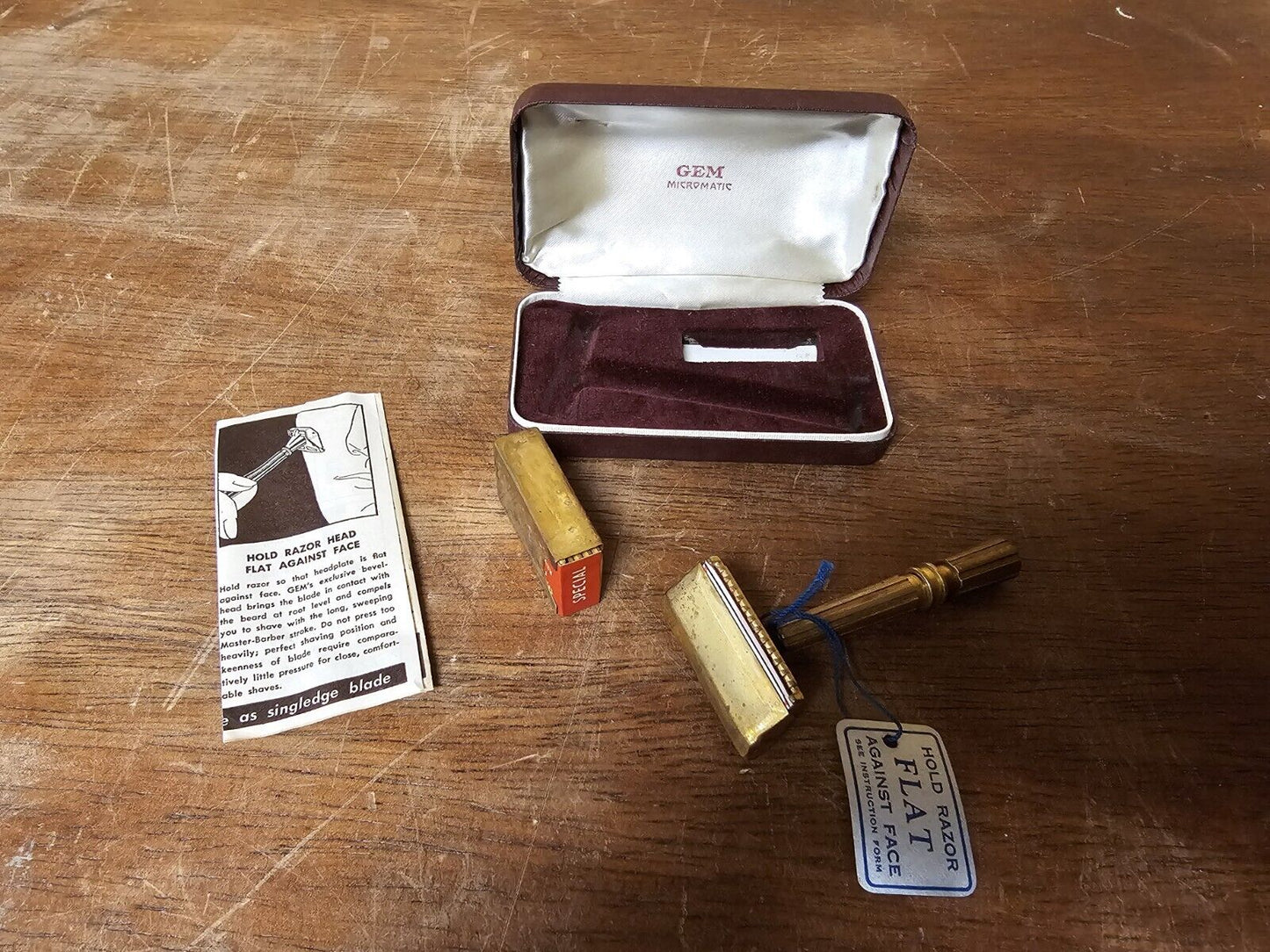 Vtg GEM  Micromatic Gold Tone Razor, Blades & Case Everready Razor Wilkut Blades