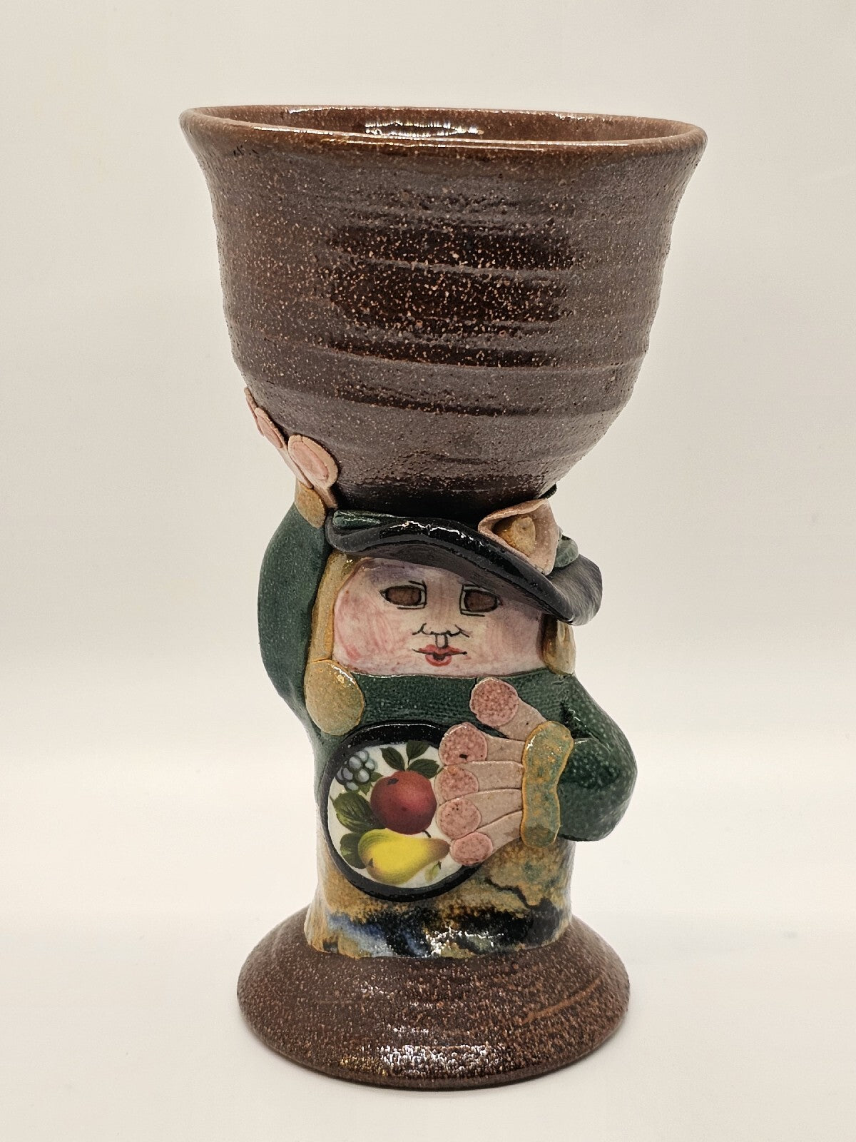 Rare Jane Goslin Peiser Art Pottery Goblet Figure Salt Glaze Signed 7" Tall