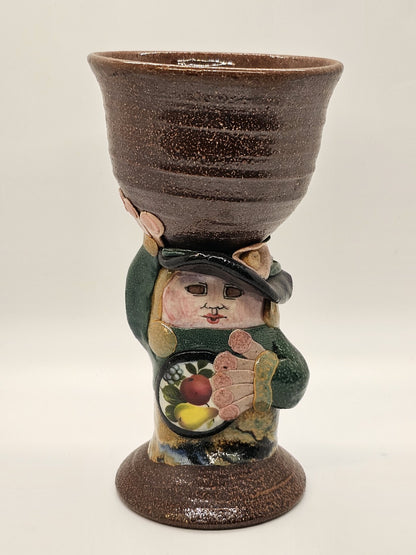 Rare Jane Goslin Peiser Art Pottery Goblet Figure Salt Glaze Signed 7" Tall