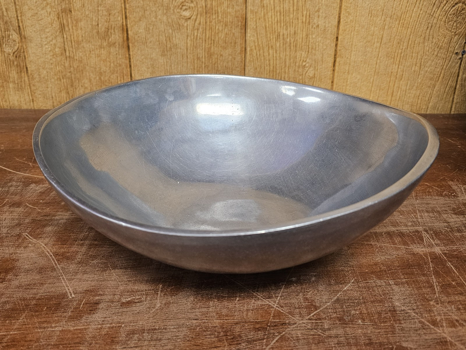 MCM Bruce Fox Design Aluminum Metal Biomorphic Footed Bowl 12.75 In
