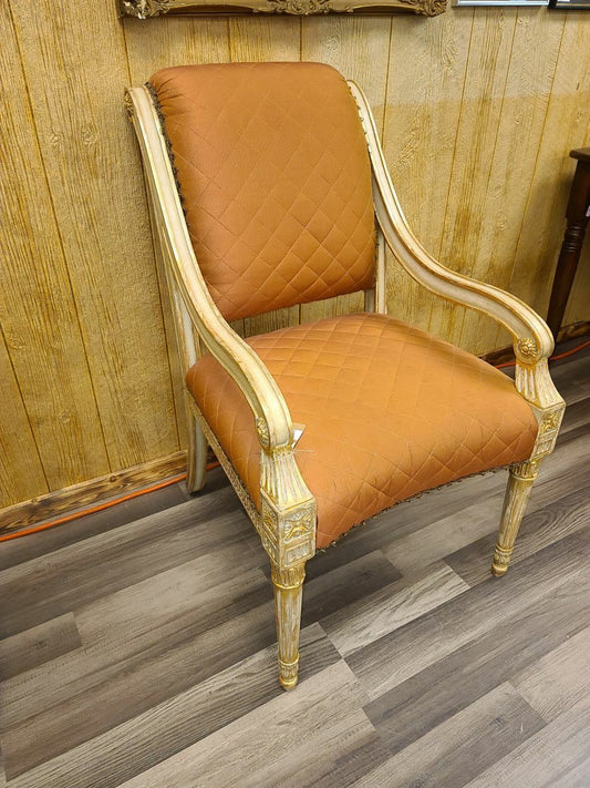 Louis XVI Style Gilt Arm Chair with Coral Upholstered Seat