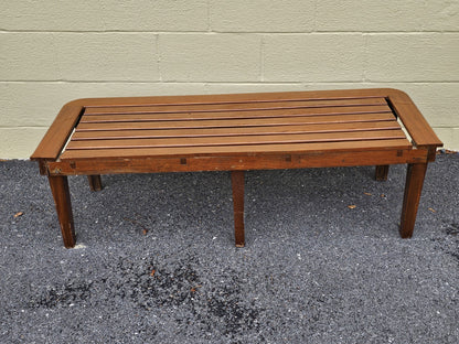 Mid Century Modern Teak Slat Boat Bench Vintage Wood Coffee Conversation Table 