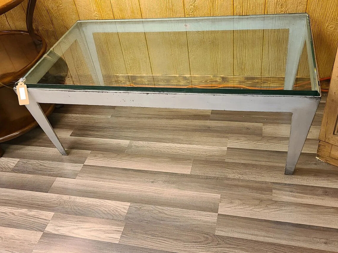 Modern Rustic Accent/Coffee Table with Glass Top and Metal Base