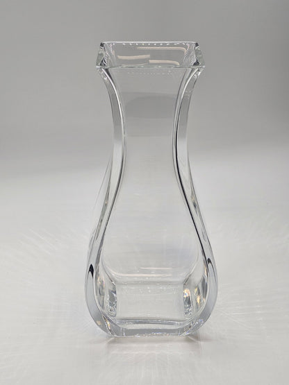 Baccarat Celine Square Crystal Floral Vase Tall Signed 1980s Rare Small Chip