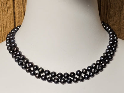 Vintage Dark Pearl Necklace Double Strand Iridescent 17.5 Inch Long